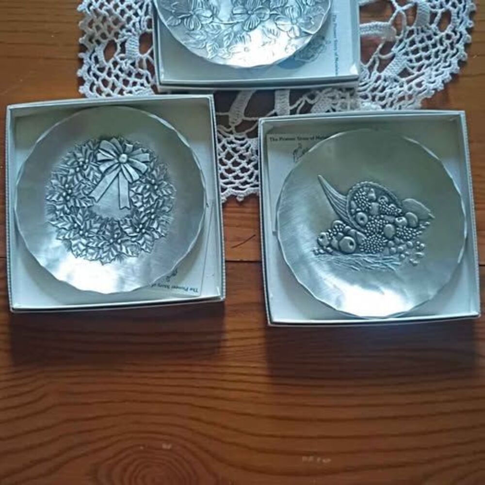 Set of 3 Vintage Pewter Decorative Plates